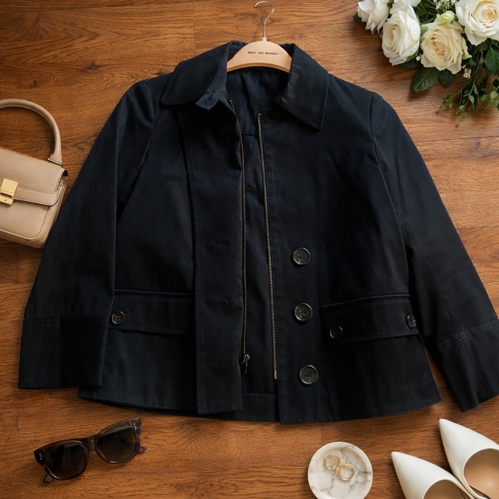 Theory Black Peacoat Inspired Cotton Jacket – Tailored Fit, Minimalist Classic
